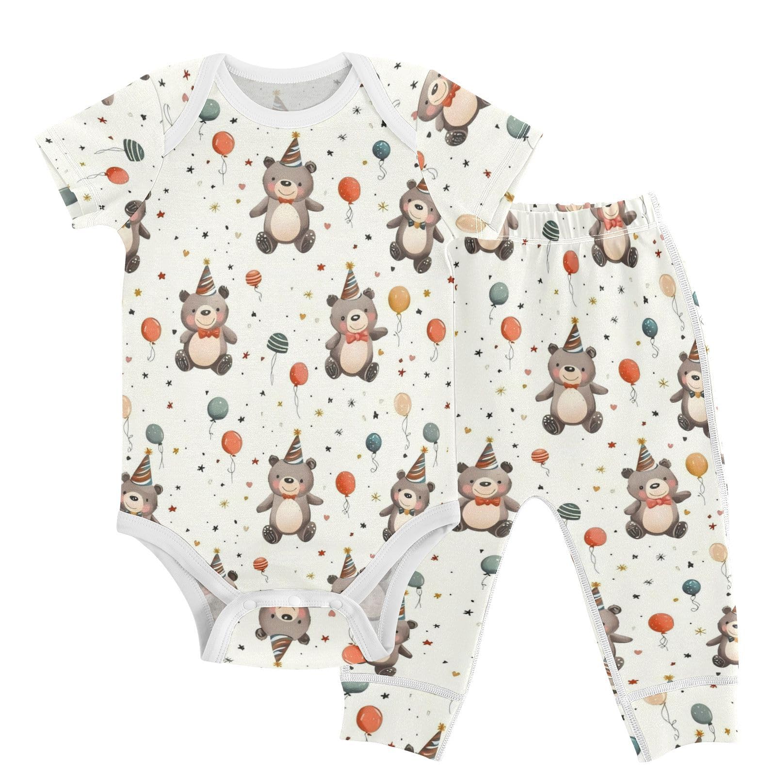 vvfelixl Baby Clothes Little Bear Wearing Hat Baby Bodysuits Set Unisex Short Sleeve Babys Pants Sets 0-3M