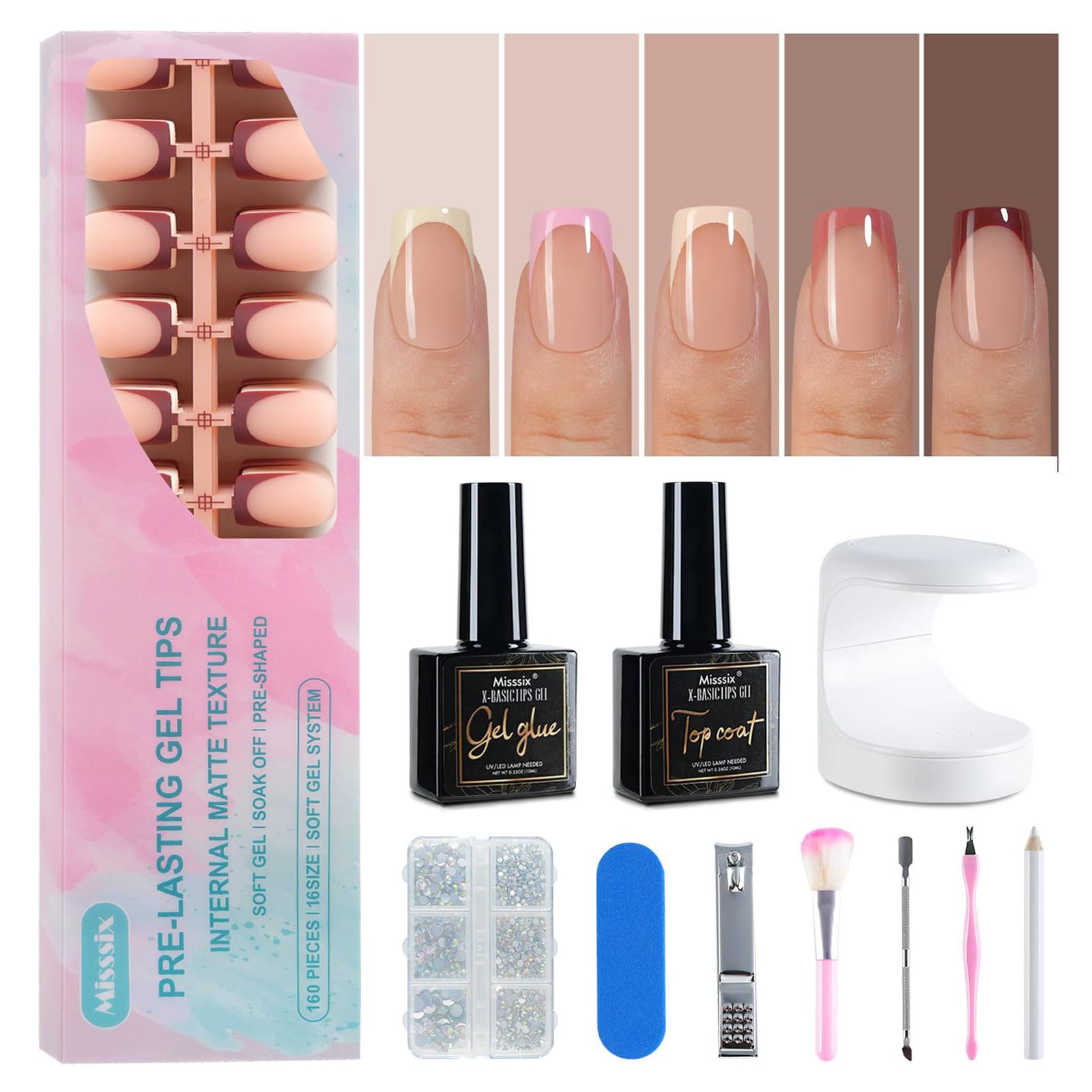 Misssix French Tip Press On Nails Kit, Short Square French Gel Nail kit