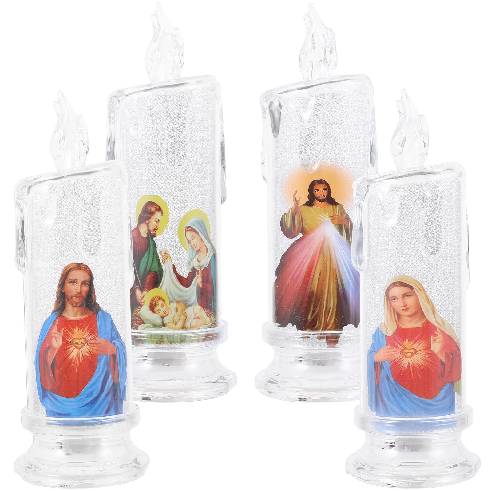 Candele Religiose a LED per Festa Natalizia, Lampade a Candela senza Fiamma Sicure per Ragazzo Ragazza, Decorazioni Cattoliche con Base, Set da 4 Pezzi per Celebrazioni Sacre