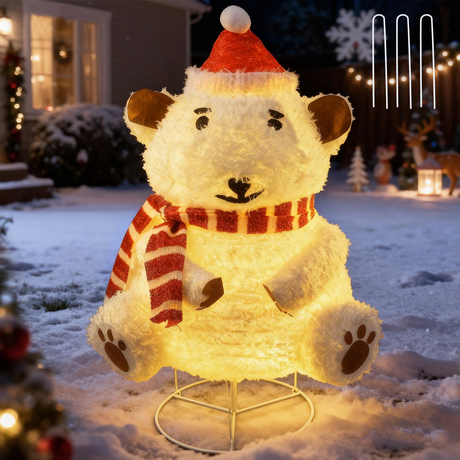 Mini LED Eisbär 85cm Weihnachtsdeko,Beleuchtete Weihnachtsdekorationen Zusammenfaltbar mit 60 LED-Lichter,Decorations für Innen und Außen Gartendekoration Yard Holiday Décor (33inch) (Eisbär)