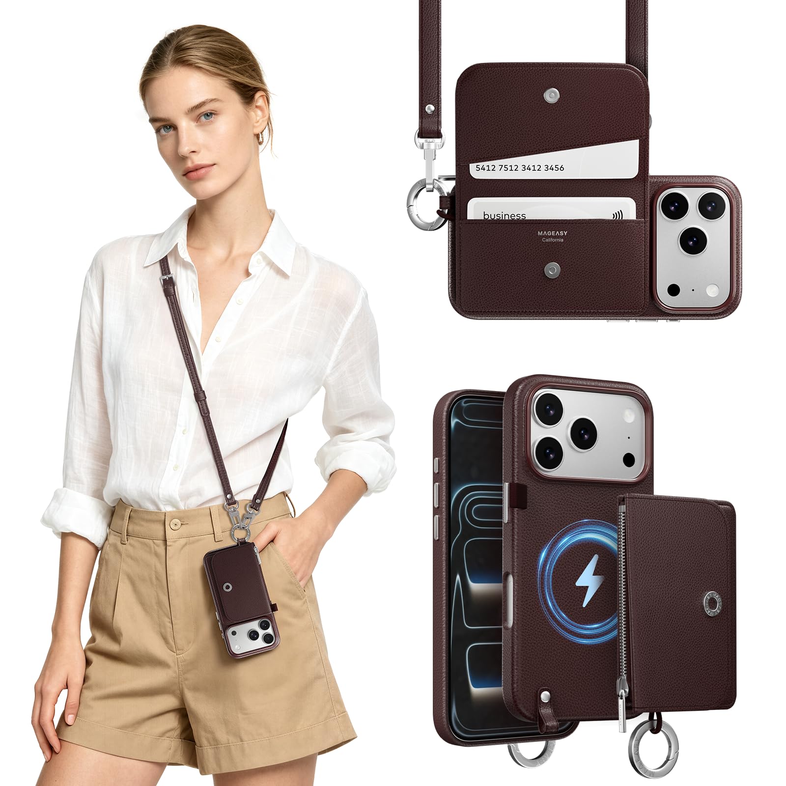 Photo 1 of MAGEASY Pouch MagSafe Wallet Case for iPhone 17/18 Pro Max, Burgundy