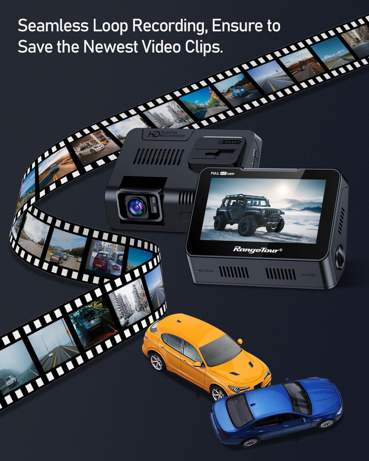 Dash Cam anteriore e posteriore, doppia telecamera da cruscotto grandangolare a 170°, 10,9 cm, impermeabile, registratore di guida con rilevamento del movimento e registrazione in loop