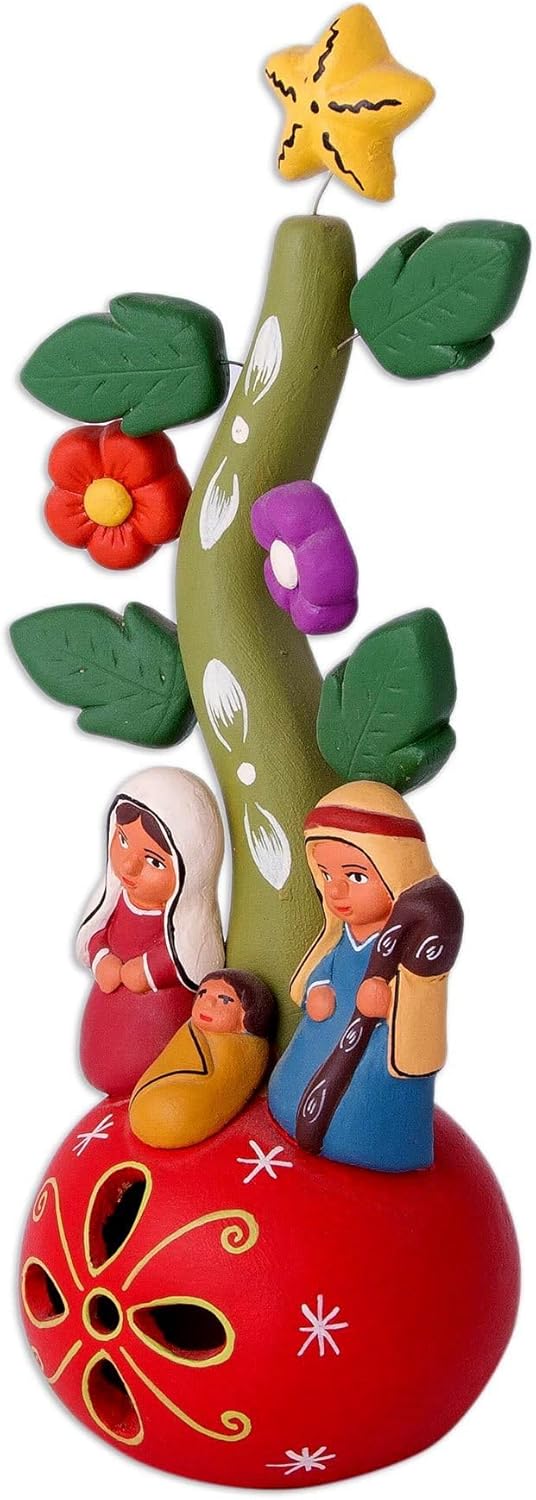 NOVICA Artisan Handmade Ceramic Nativity Scene Christmasthemed Nativy from Peru Multicolor Holiday Decor Ornaments Scenes Christian Religious [5.5in H x 2in W x 2in D] ' Sweet Walk of Life'