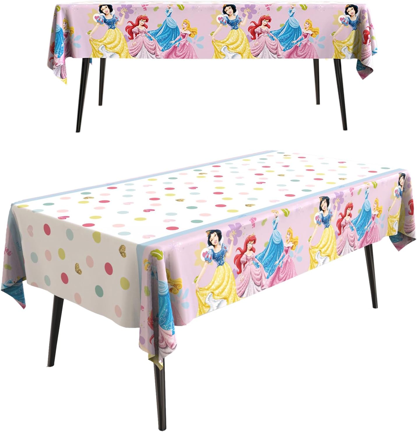 2Pack Princess Birthday Party Table Cloth,54x72in Birthday Party Tablecloth for Boys Girls Plastic Confetti Disposable Rectangular Party Table Cover for Kids Baby Birthday Themed Party Decorations