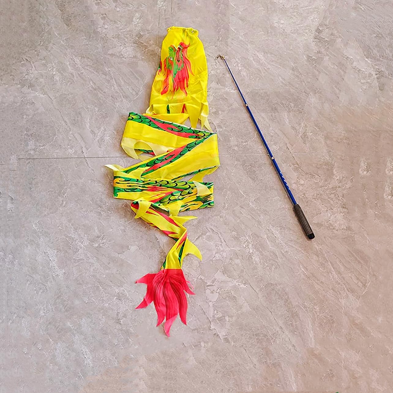 3D Flinging Dragon Dance Poi for Kids, Outdoor Exercise Cylinder-Shaped Dragon Ribbon Streamer with Fiberglass Wand Flowy Toy Set (Blue Dragon, 23 FT(7 Meters))