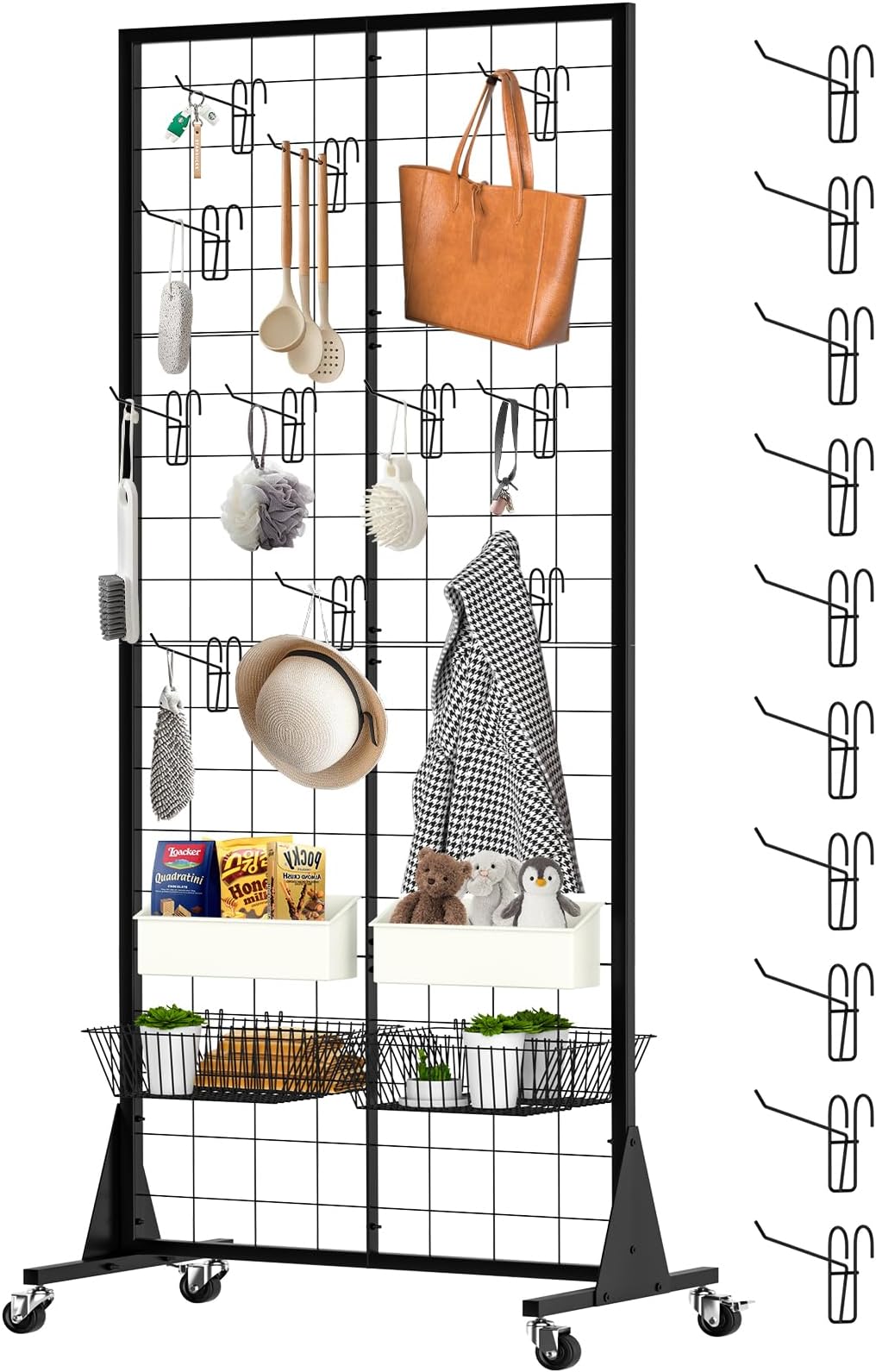2'x5.5' Ft Gridwall Panel Display Stands Heavy Duty Floor Standing Retail Display Rack with Triangle Base for Retail Art Show With 10 Hooks