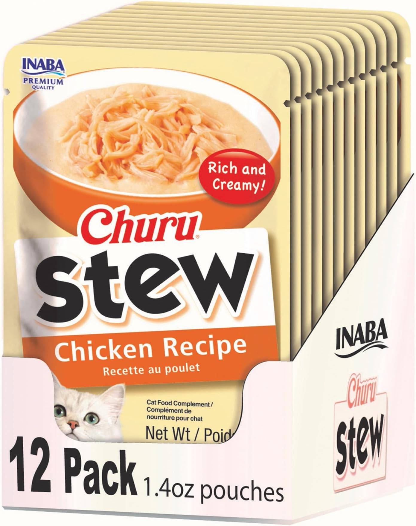 Churu Stew for Cats, Creamy Broth Gelée with Shredded Chicken Topper/Treat Pouch with Vitamin E, 1.4 Ounces per Pouch, 12 Pouches, Chicken Recipe