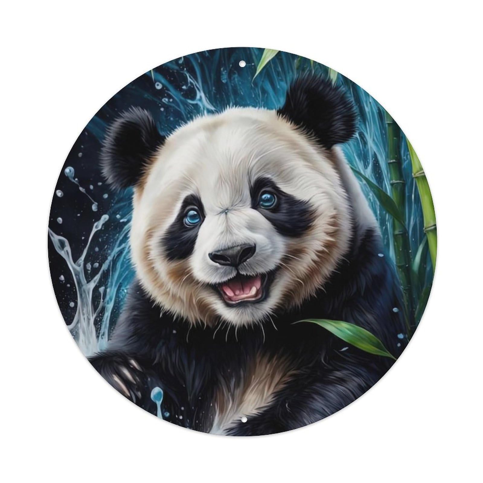 Animal Panda Playing in Water Metal Tin Sign