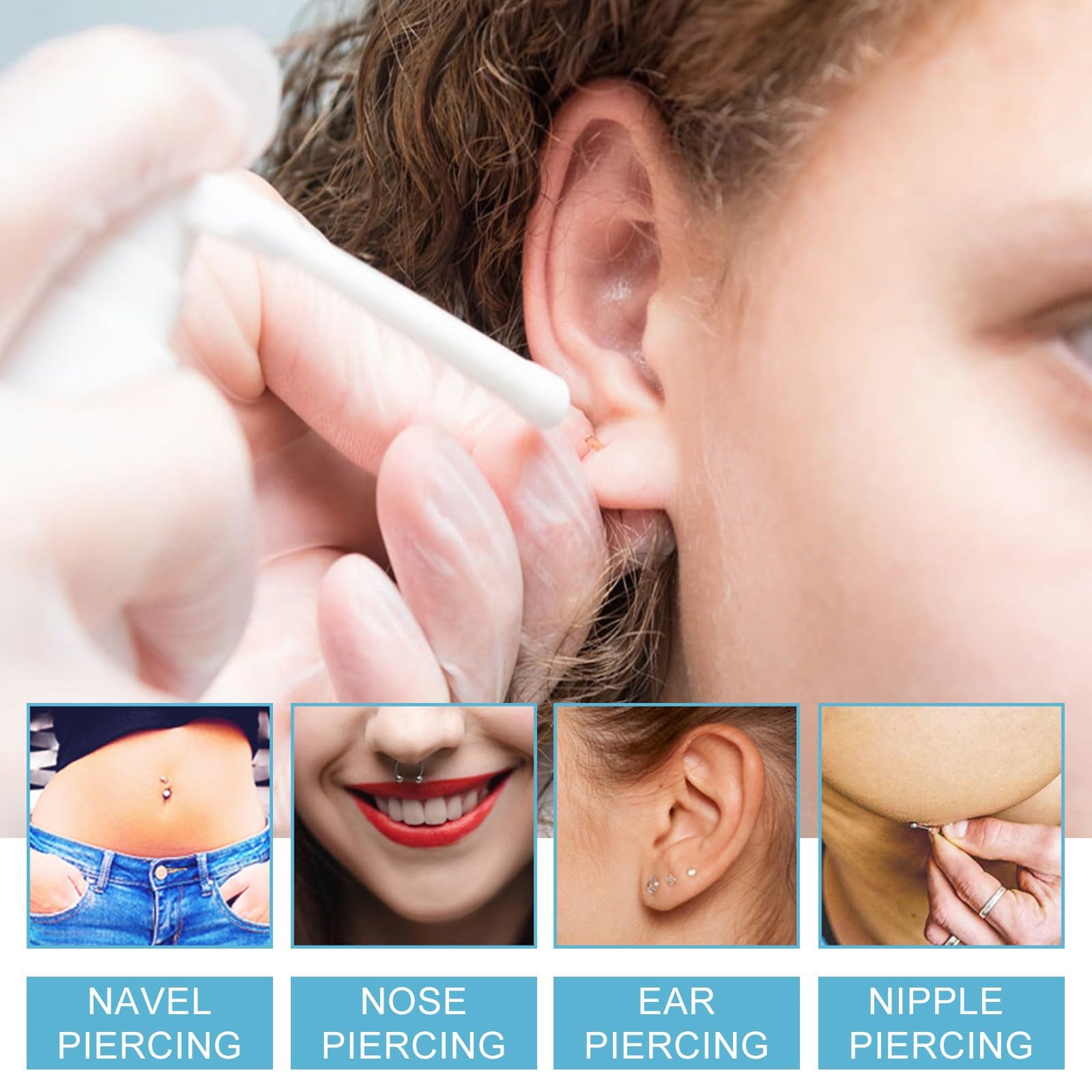 Piercing-Set, die Beschwerden von Ohrpiercing, Ohrpiercing-Lösung, 60 ml + Piercing-Bump-Lösung, 10 ml Ohr-Licht-Plektrum