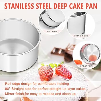 Homikit 6 Inch Cake Tin Set of 2, Stainless Steel Deep Cake Baking Pans