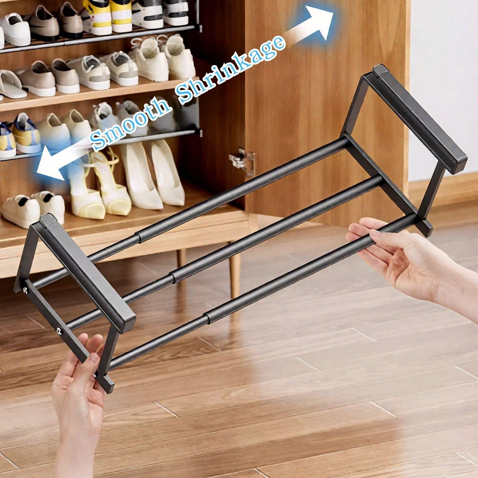 Adjuble Zapatero de metal – Nizer expandible que ahorra espacio para 6 – 12 pares – Paquete de 3 – Negro – Ideal para el hogar Sto Solut para zapatos, botas y accesorios – 40-70 cm