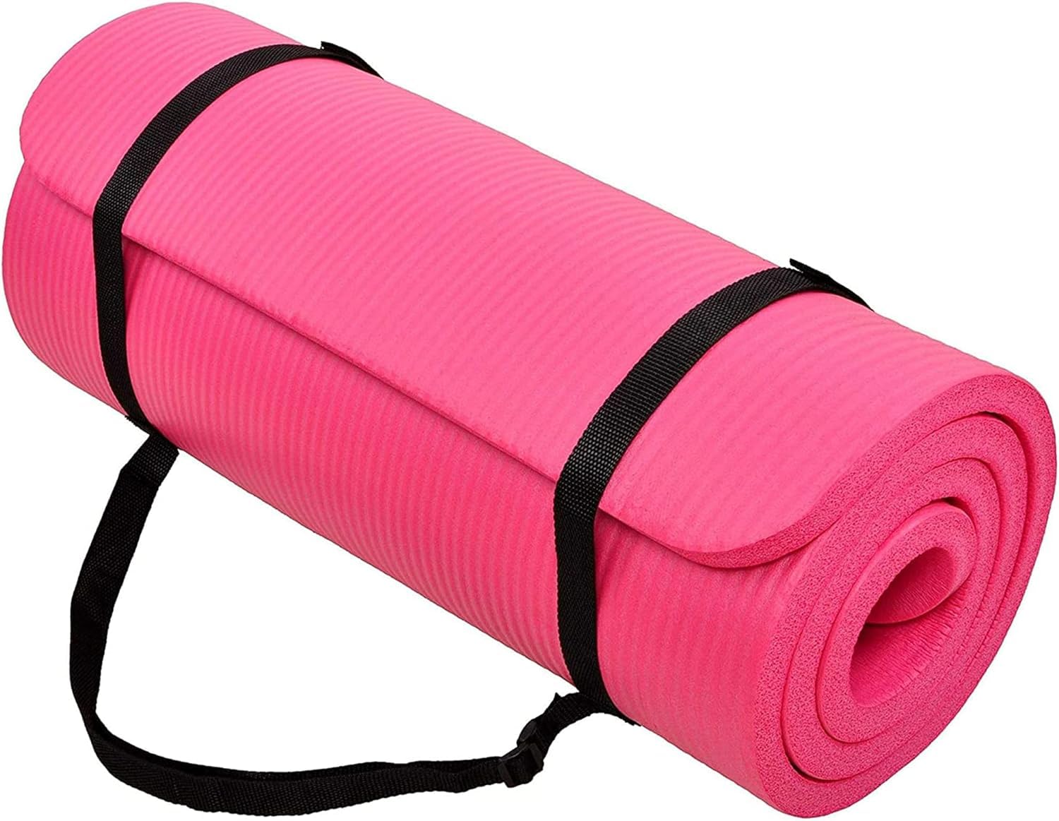 Peekabu 1 Inch Yoga Mat Thick Exercise Workout Mat with Extra Carry Strap Non-slip Fitness Mat Gym Pilates Mat for Stretching & Floor Home Workout Outdoor Training, Pink