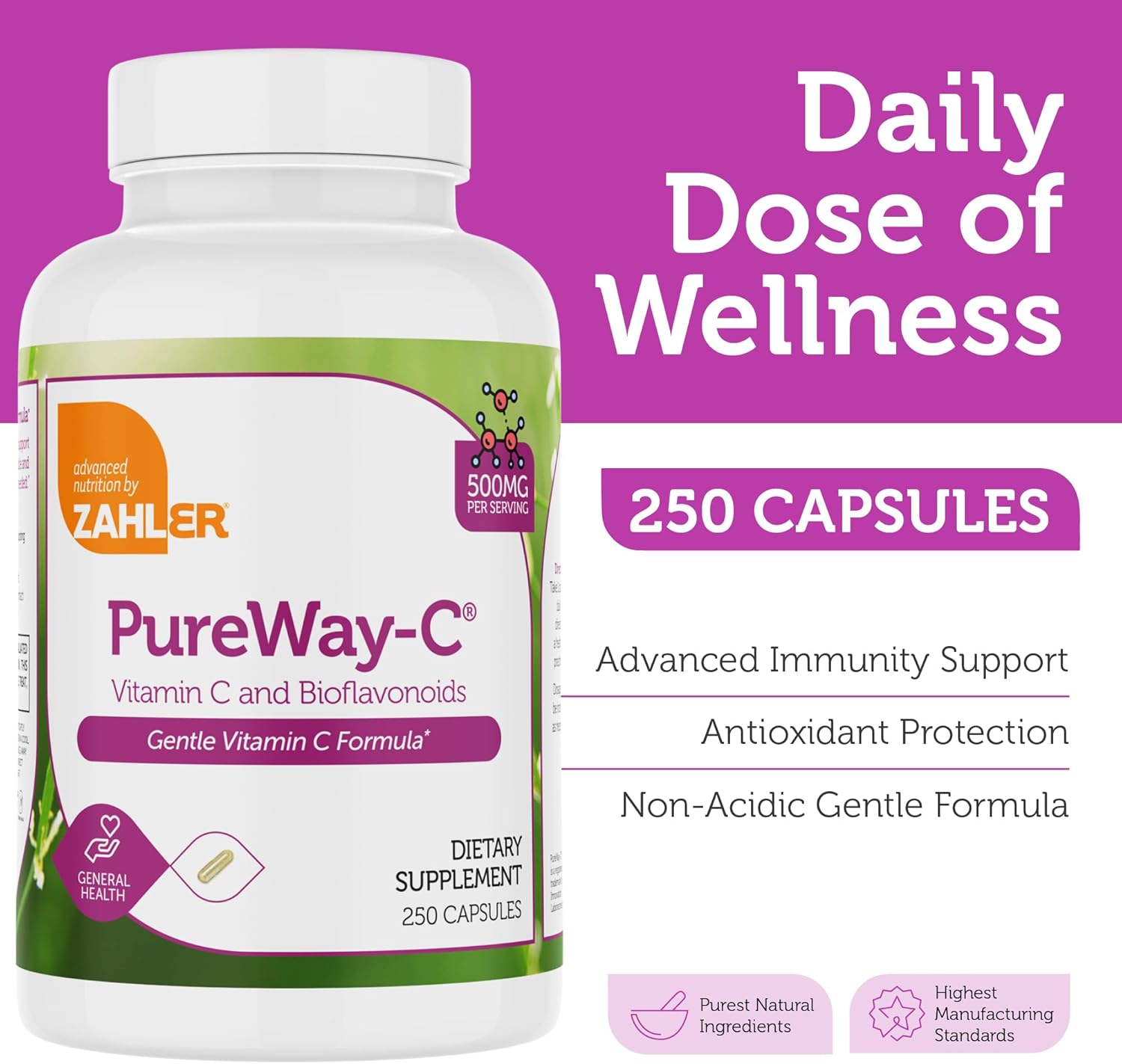 Zahler Vitamin C 500mg - Bioflavonoids - Gentle on Stomach - Immune Support - Gluten Free Non-GMO Vitamin C Supplement for Adults (250 Count)