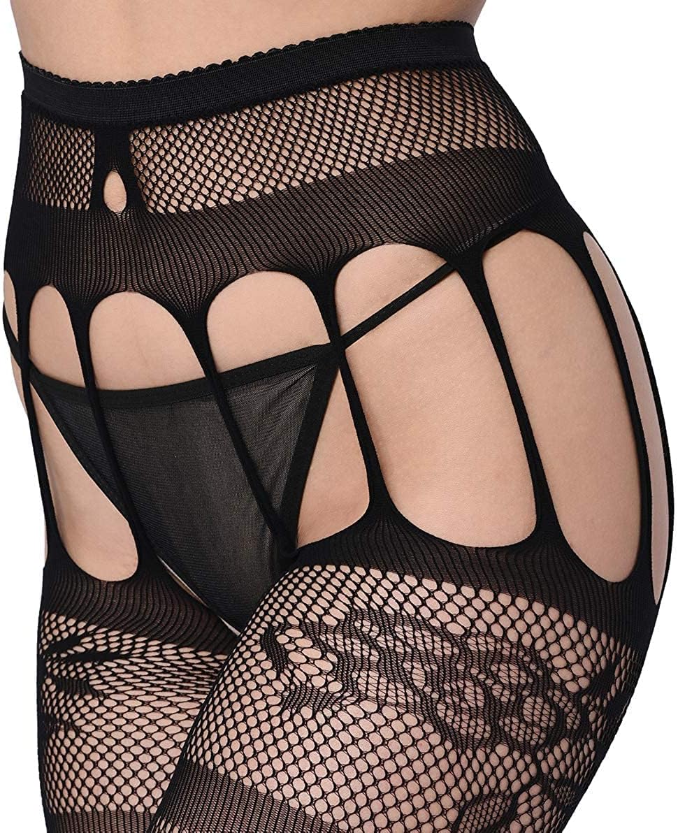 Tongari Women Sheer Fishnet Lower Bodystocking Lingerie Free-Size Black-3