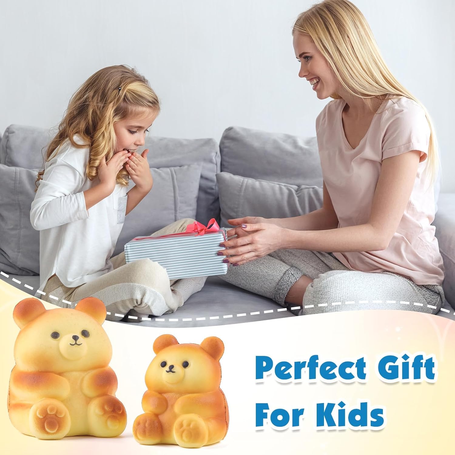 Anboor 2 Pcs Bear Squishies Toys for Kids Bear Slow Rising Animals Foam Squishies Jumbo Animal Big Stress Cute Squeeze Toy