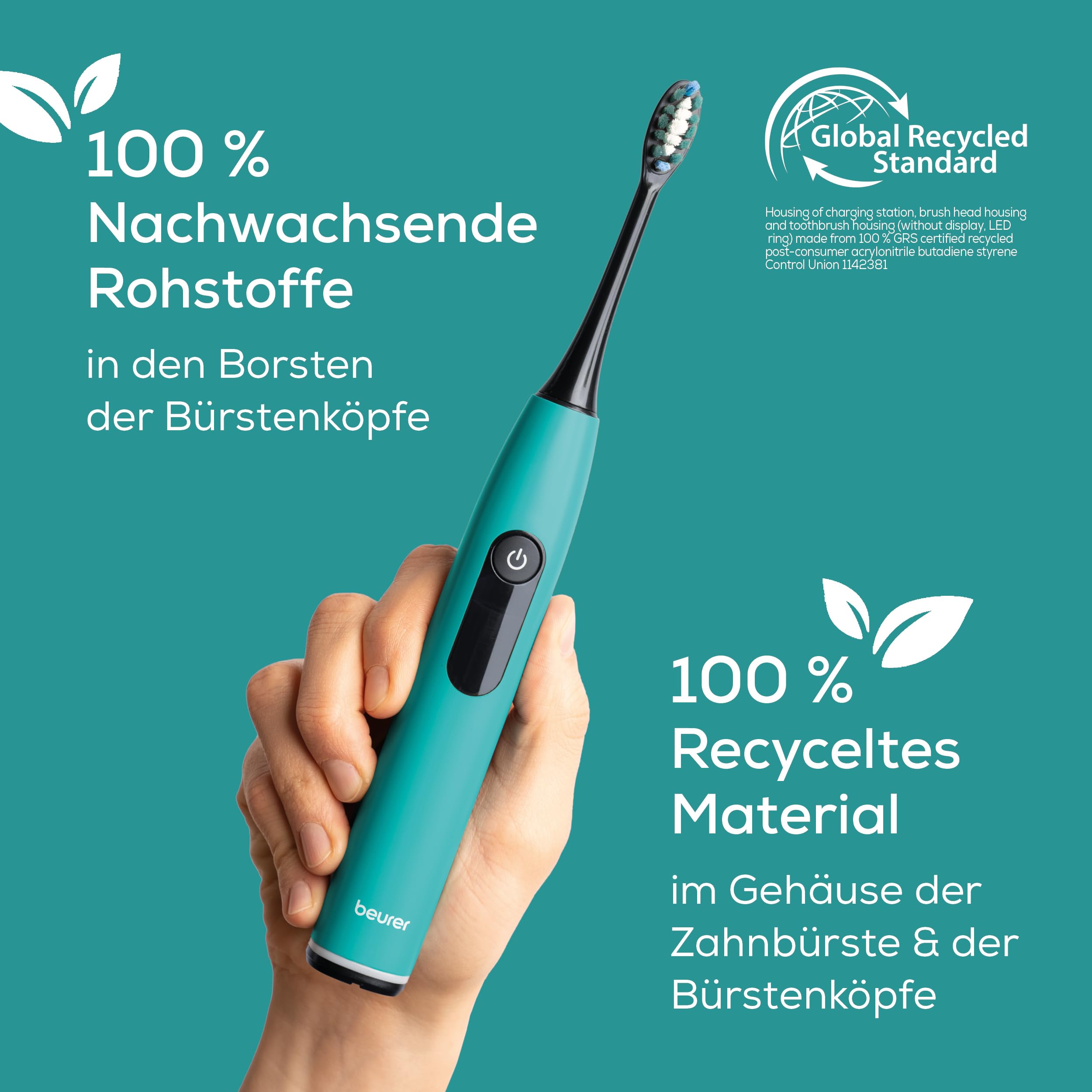 Beurer SC 50 Schallzahnbürste, elektrische Zahnbürste mit 5 Putzmodi & Andrucksensor, 80.000 Schwingungen, Display mit Putzdauer-Anzeige, inkl. 2 Aufsteckbürsten (Ocean Breeze)