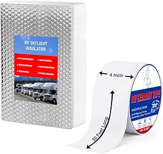 Losrik RV Roof Sealant Tape, 4 Inch x 50 Feet RV Repair White Tape Waterproof Seal+RV Skylight Insulator 22in x 14in x 3in, RV Vent Insulator