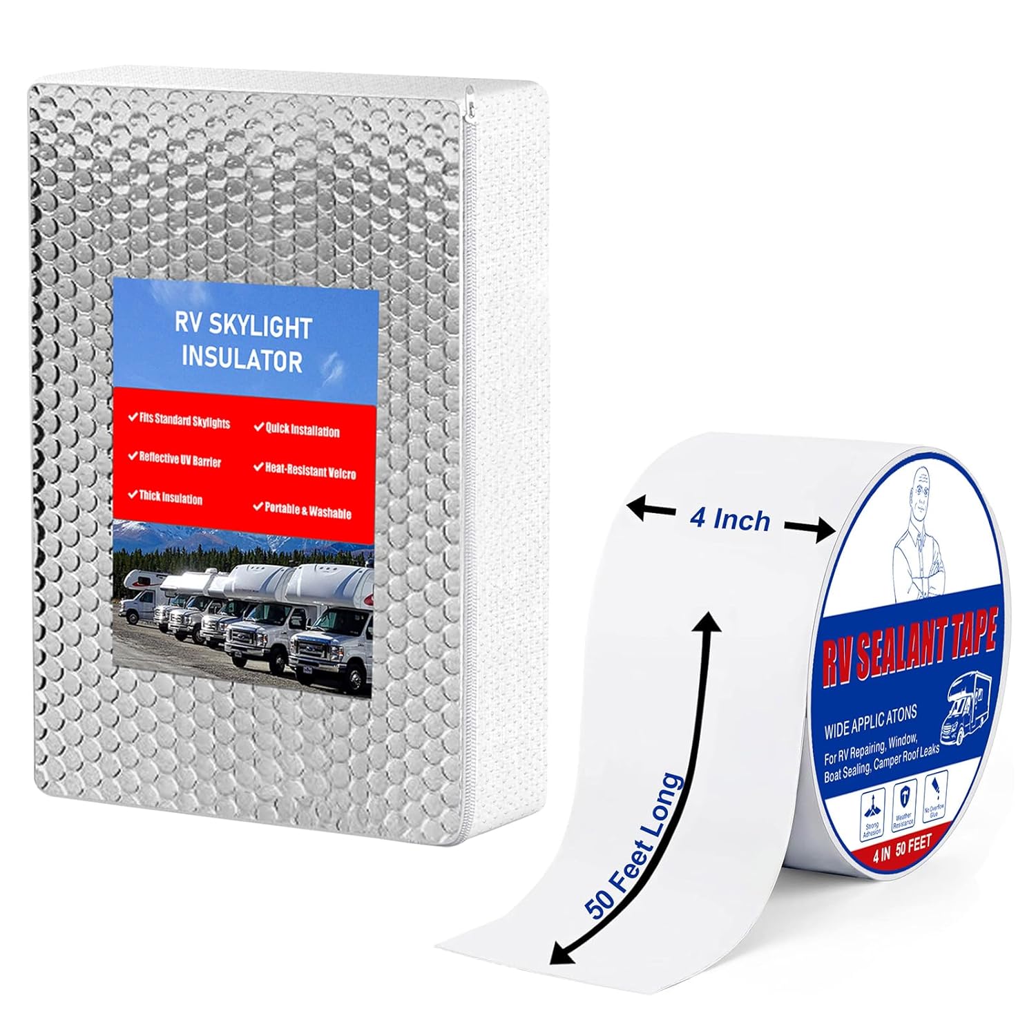 RV Roof Sealant Tape, 4 Inch x 50 Feet RV Repair White Tape Waterproof Seal+RV Skylight Insulator 22in x 14in x 3in, RV Vent Insulator
