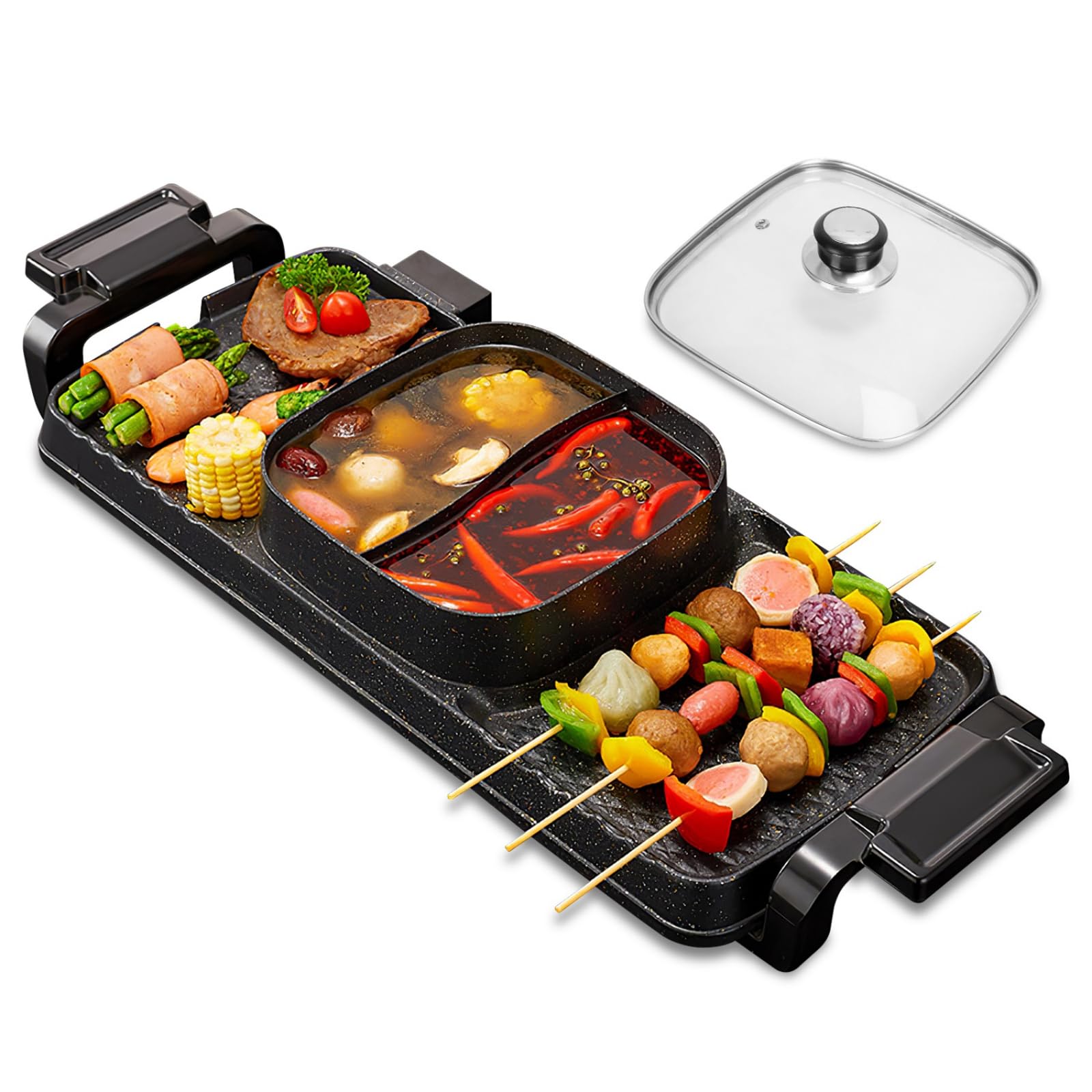 2 in 1 Electric Hot Pot with Grill, Removable BBQ Grill and Hot Pot, 2800W Large Capacity for 2-10 People