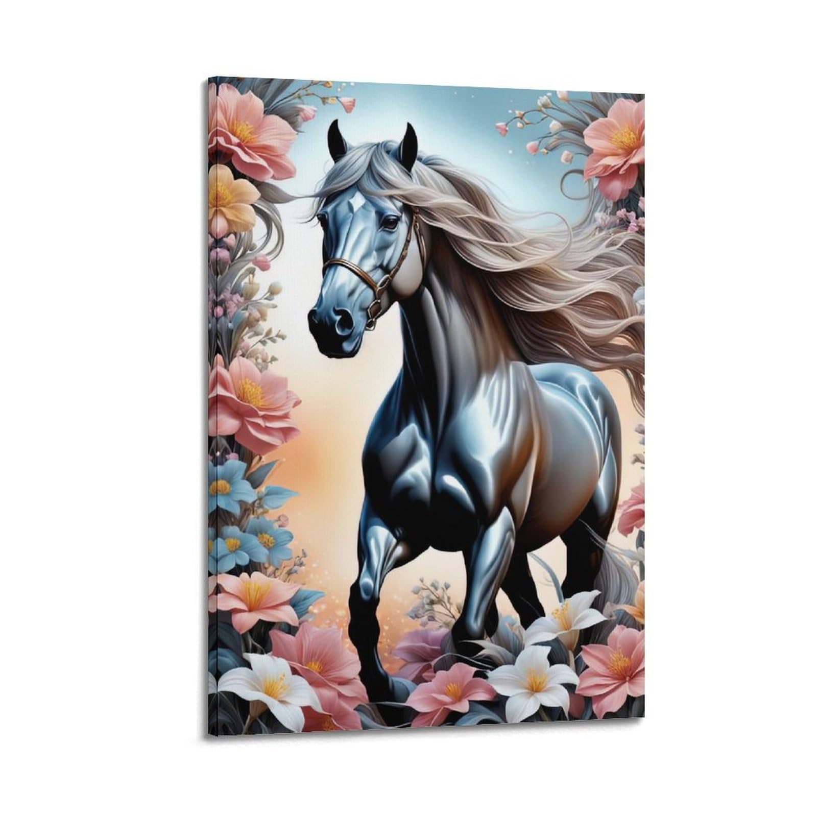WZKTCL Animal Poster Horse And Flower Poster Decorative Painting Canvas Wall Posters And Art Picture Print Modern Family Bedroom Decor Posters 20x30inch(50x75cm)