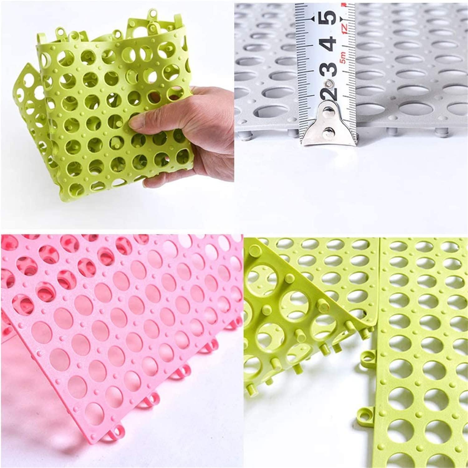 VinTile Dalles De Sol Modulaires Emboîtables – Tapis Antidérapant Avec Trous De Drainage Pour Piscine, Douche, Vestiaire, Sauna, Salle De Bain, Terrasse, Garage, Zone Humide (10 Bords 4 Coins, Noir