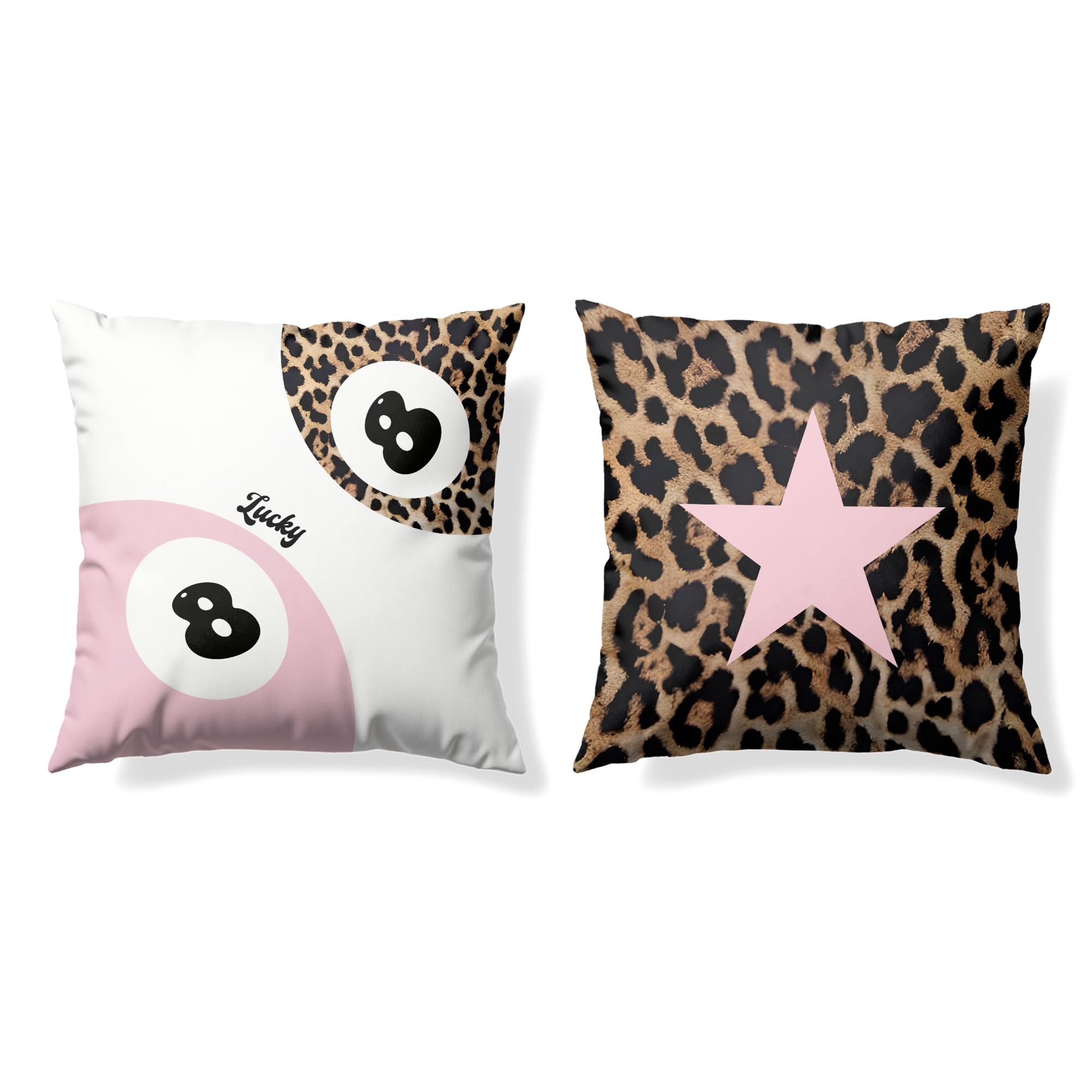 Trendy Funky Cheetah Pink Y2K Luck 8 Ball Pillow Covers 18x18 Set of 2,Pink Leopard Star Decorative Pillowcases,Cheetah Throw Pillow Covers for Couch Sofa Bed Home Room Decor-image-4