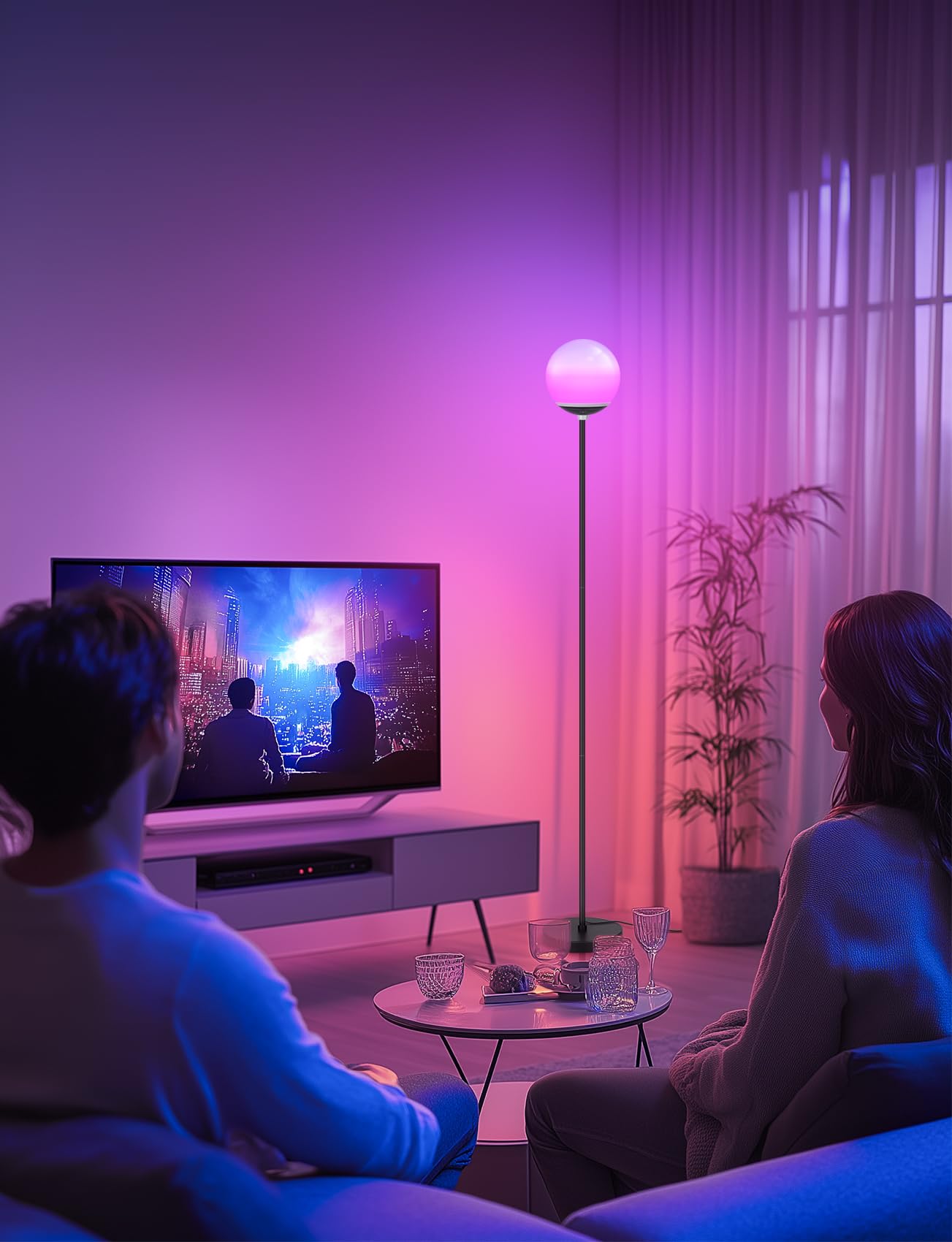Aigostar - Lampada da Terra LED Intelligente con Bluetooth Mesh, Compatibile con Alexa, Controllo del Colore a Doppie Zone, 8W, 800LM, 2700K-6500K e RGB Dimmerabile, per Salotto e Camera da Letto