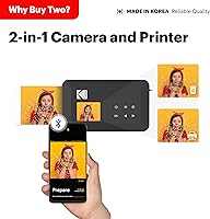 Vista 2 de Kodak Mini Shot 2 Retro 4PASS - Cámara digital instantánea 2 en 1 e impresora fotográfica (2.1 x 3.4 pulgadas) + 8 hojas, color blanco