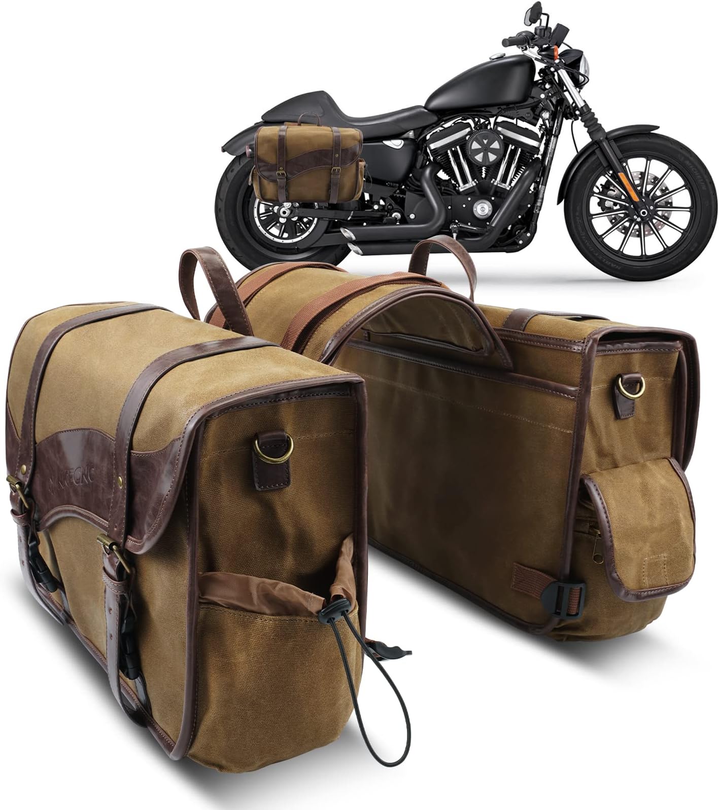 NICECNC Motorcycle Saddle Bags, Vintage Oil Waxed Canvas Motorcycle Saddlebags, Motorcycle Panniers Side Throw Over Saddle Bags Compatible with Harley
