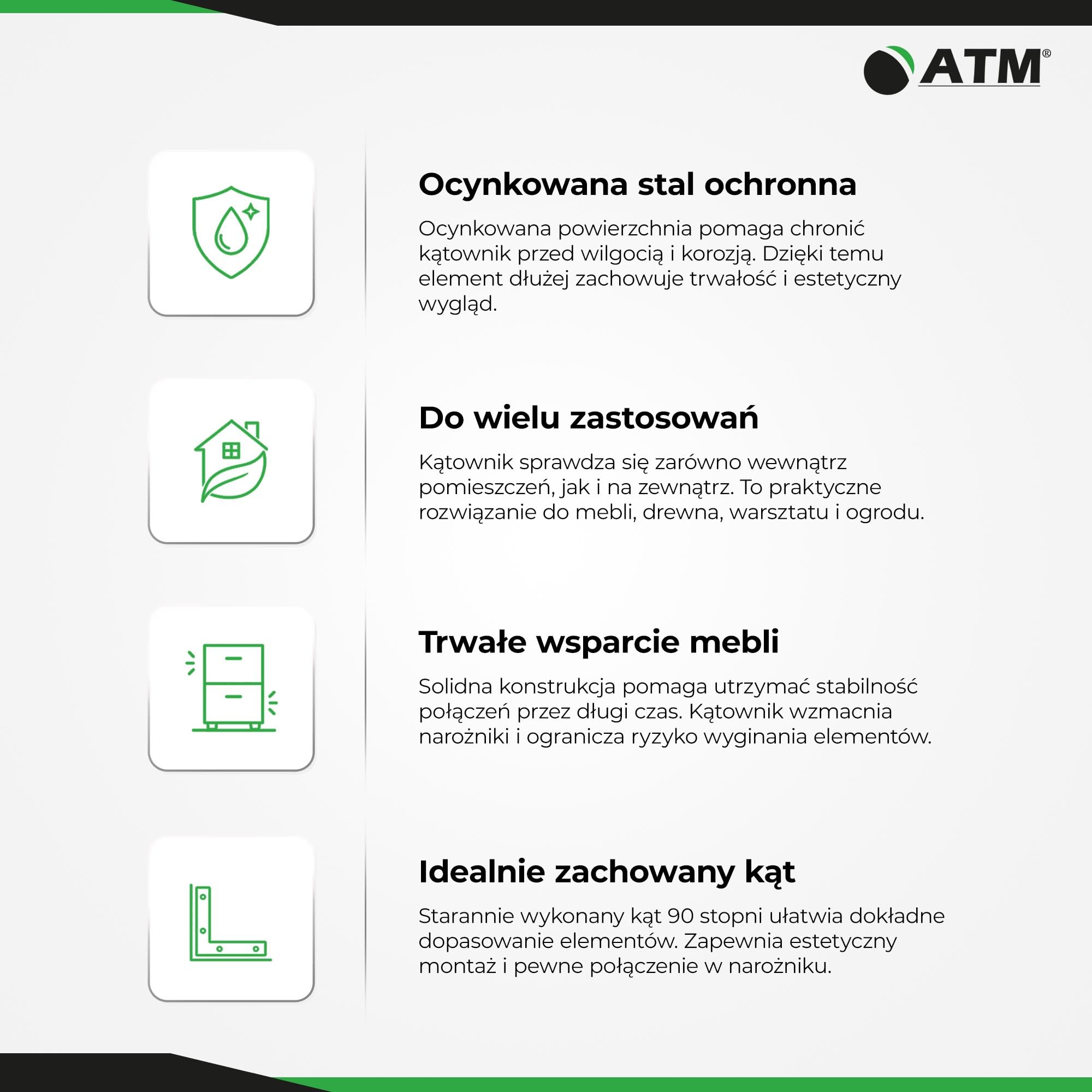 ATM Kątownik meblowy stalowy - Rozmiar 75x30x15 mm - Grubość 1,5 mm - Łącznik kątowy ocynkowany do drewna i mebli - 100 Sztuk
