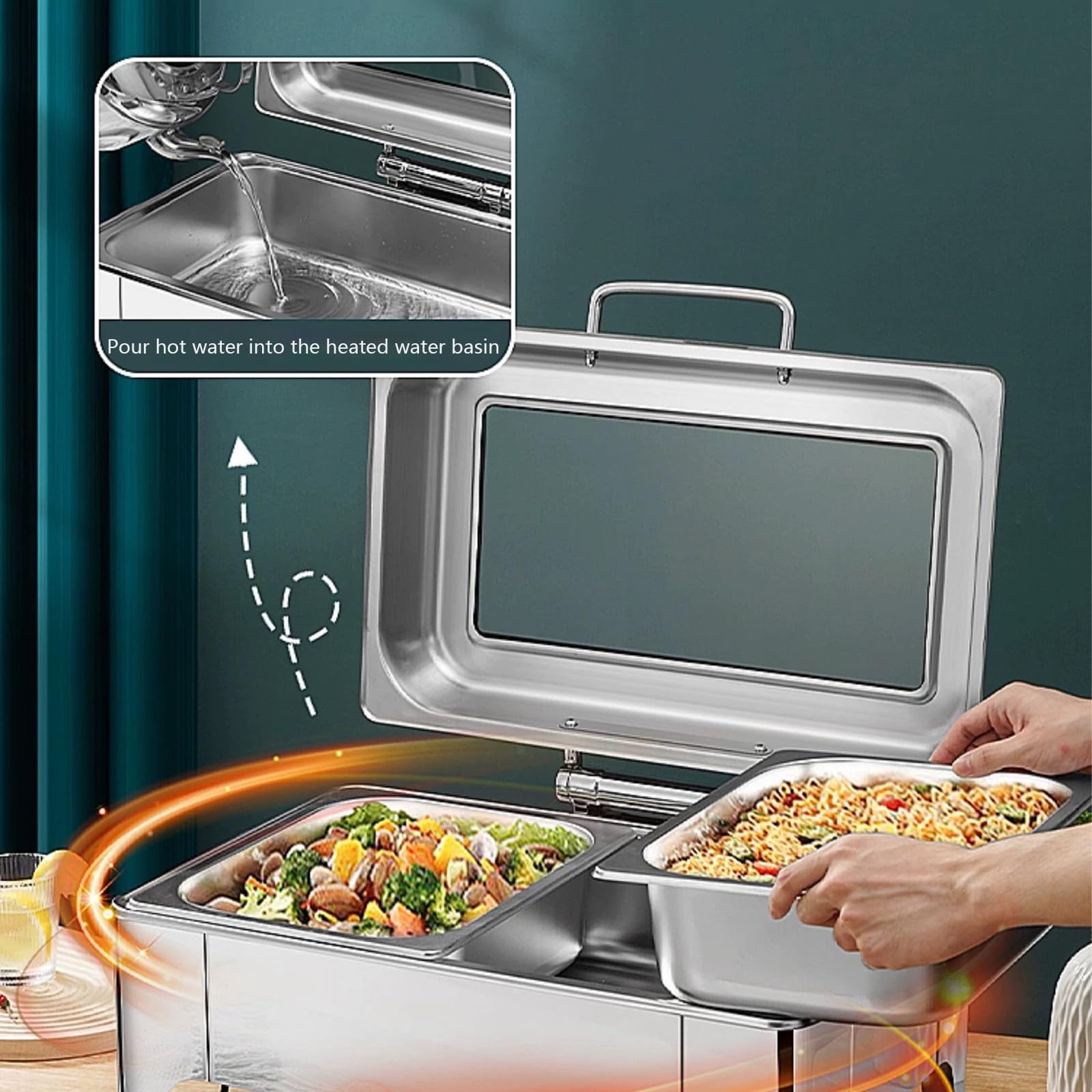 Chafing Dishes para Buffet, Chafing Dish De Acero Inoxidable, Chafing Dishes Y Calentadores De Buffet con Bandeja para Comida Y Agua, para Cualquier Fiesta,9QT