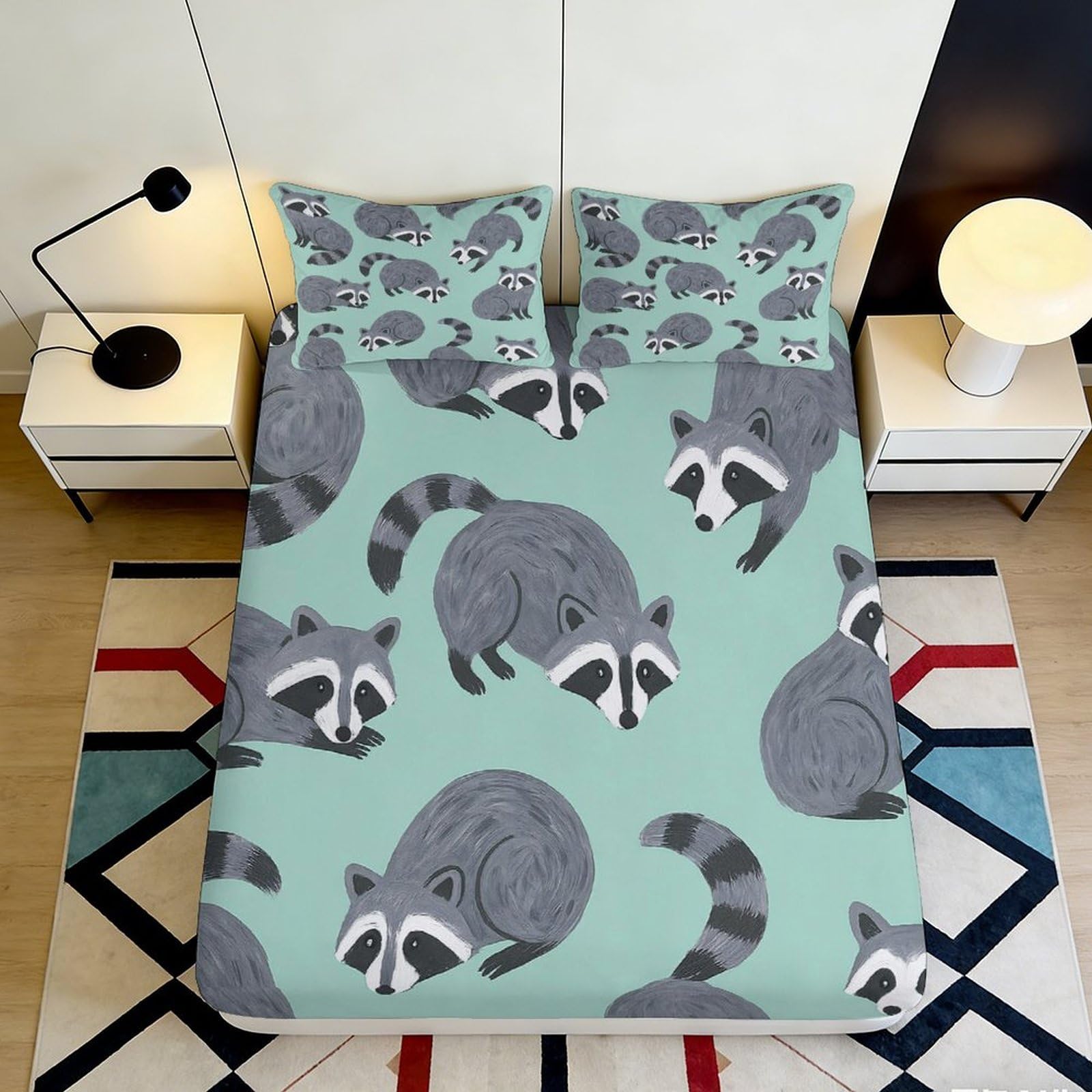 Dhbaneiok Style-2 3D Printed Cartoon Raccoon Fitted Sheet Microfiber Soft Anti-Slip Animal Pattern Mattress Cover For Bedroom Dorm Decor 90X200x25cm