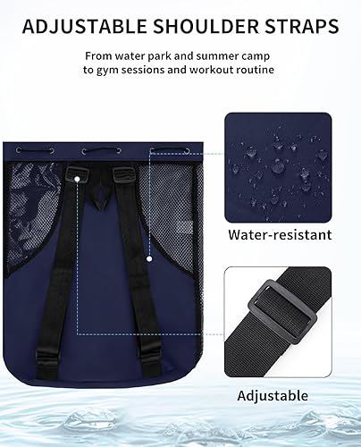 Miniatura 6 de WANDF Mochila de malla con cordón y bolsillo húmedo para natación, gimnasio y equipo de entrenamiento