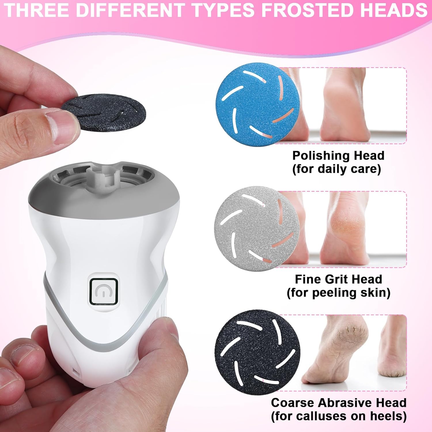 Electric Foot Callus Remover for Women Men, Rechargeable Electric Foot File Pedicure Tool with 2 Speeds and 6 Grinding Heads, Portable Feet Grinder for Cracked Dry Heels Dead Skin Calluses - Image 3