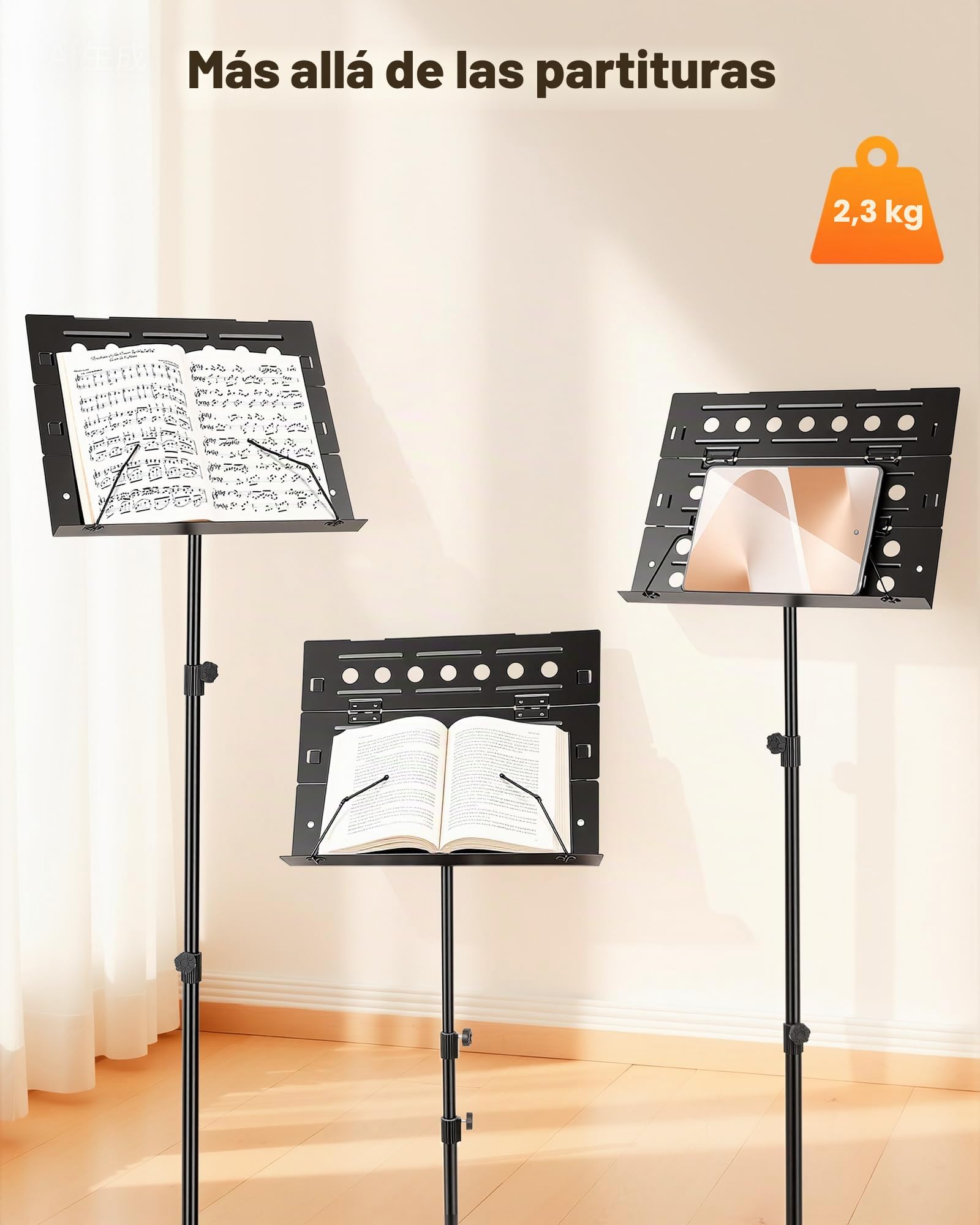 New Bee Atril Música Plegable Soporte para Partituras Estable de Metal, Altura Ajustable, Soporte Plegable con Pies Antideslizantes para para Estudiantes y Profesionales