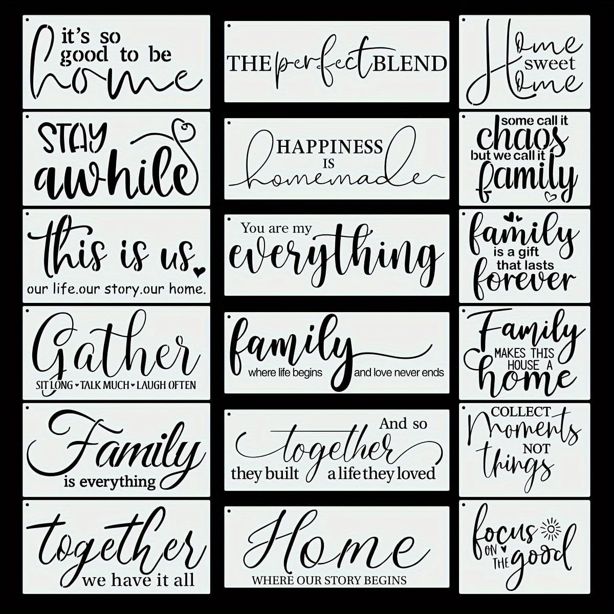 18 Pcs Inspirational Stencils for Painting On Wood Sign Canvas Fabric, Welcome Burning Motivational Word Saying Template Art Craft Paint Stencil for Shirt Family Furniture Wall Card Making