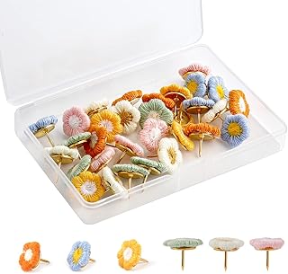 KINBOM Flower Push Pins, 30pcs Flower Thumb Tacks Decorative Push Pins Bulletin Board Tacks Color Push Pin for Map Cork Board Photo Display Office Home (6 Colors)