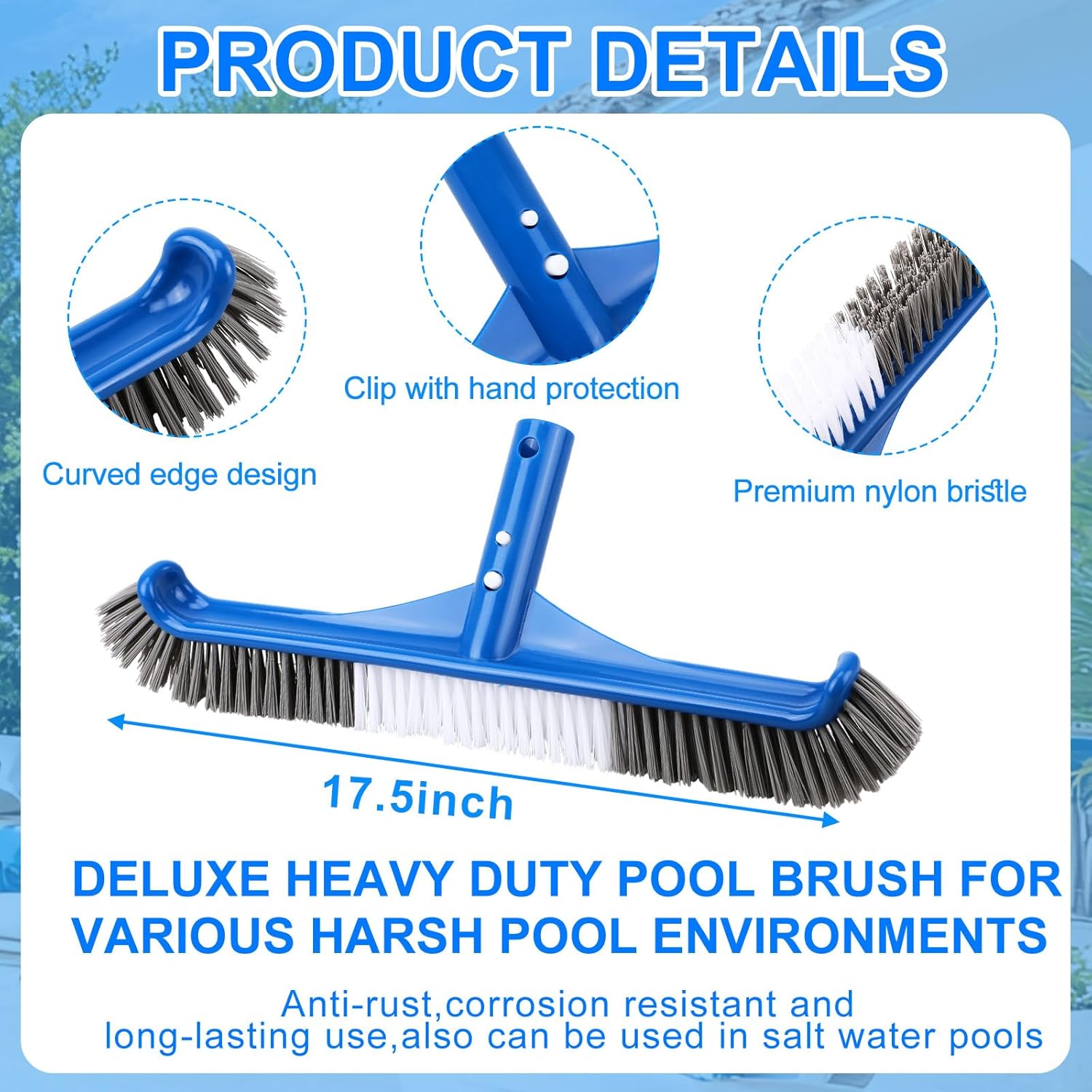 4 Pcs Swimming Pool Cleaning Kit Including Pool Vacuum Head with 1-1/2" x 30 ft Hoses Flexible Head with Bristles Wheel and Pole 14 '' Cleaning Brush for Inground Above Ground Cleaner