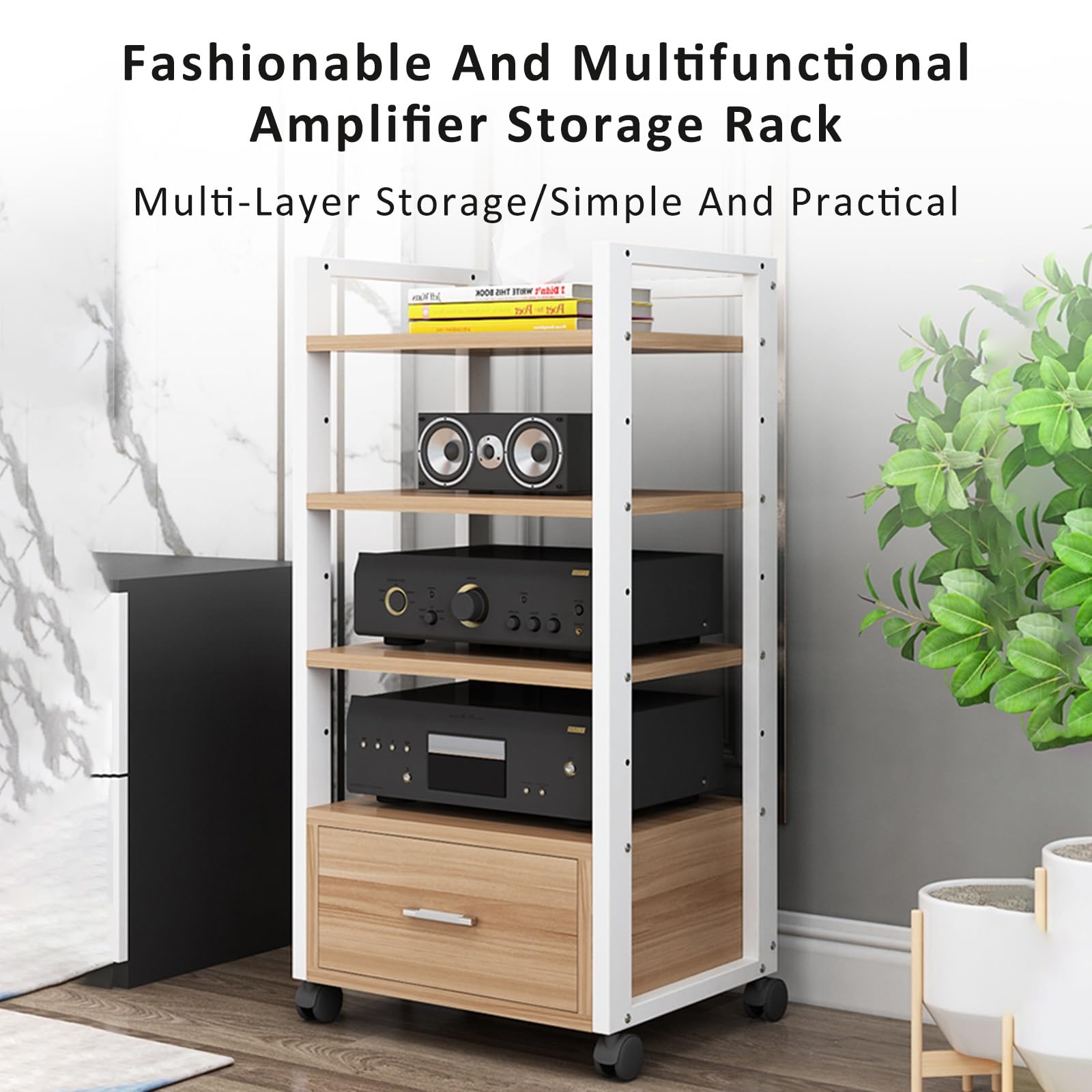 Multimedia Storage Rails Audio Video 3/4/5 Tier – Adjustable Shelves & Wheels | Stereo Rack For ...