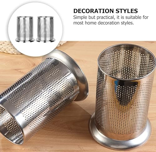 Miniatura 8 de Cabilock Cilindro de acero inoxidable, tubos de malla multifuncionales, paja, bolígrafo, taza, organizador de cucharas, soporte de vajilla de metal