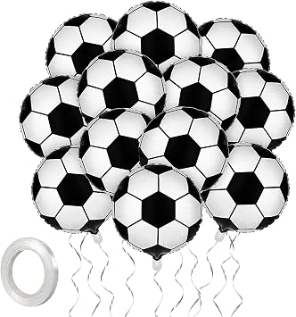 Fovths 12 Pieces Inflatable Soccer Balloons 18 Inches Soccers Foil Balloons Themed Birthday Party Decorations for Rugby Sports Graduation Party Supplies, Soccer