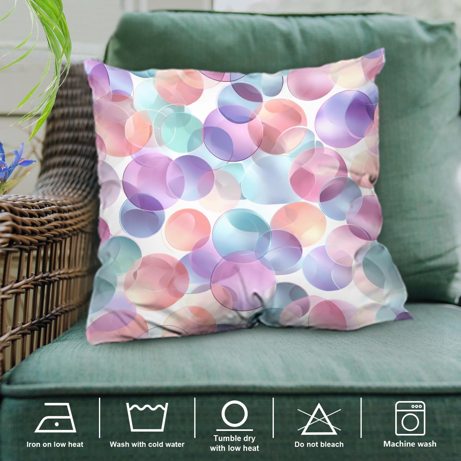 Shrahala Dreamy Pastel Aesthetic Decorative Throw Pillow Cover, Translucent Circles Airy Square Pillowcase Blended Double-Sided No Inserts for Bedroom Living Room Set of 2 (20 x 20 in)