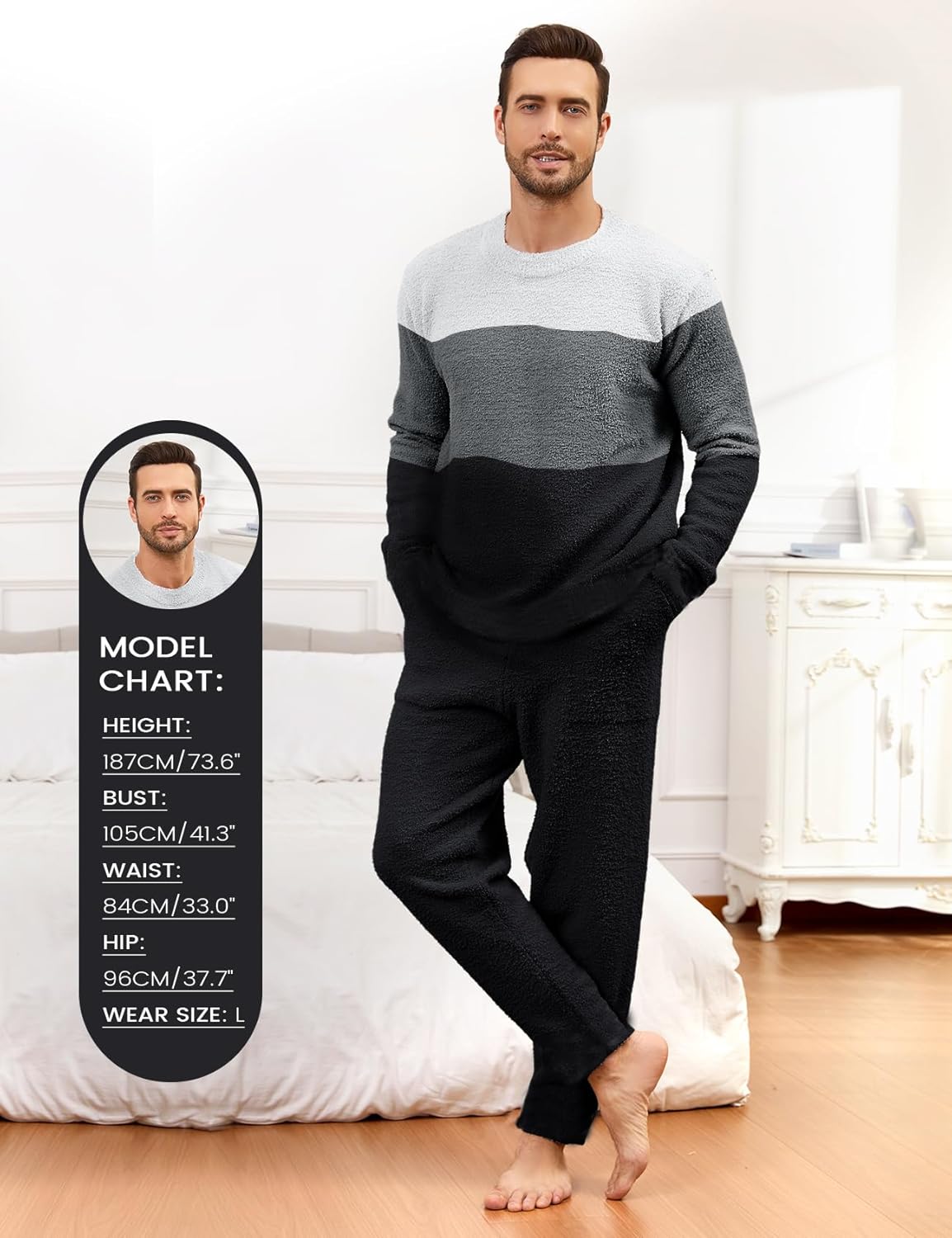 Yimoon Mens Fleece Pajamas Set Soft Fluffy Pjs Sleepwear Winter Warm Long Sleeve Fuzzy Loungewear - Image 7
