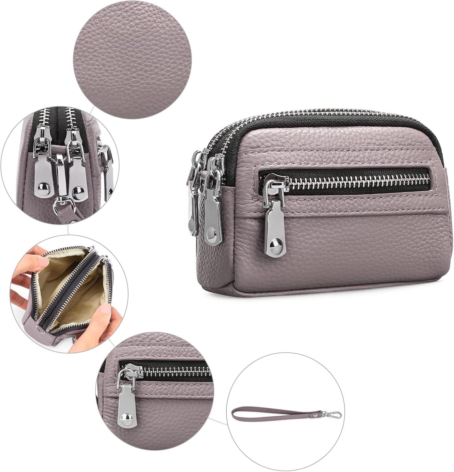 SENDEFN Coin Purse for Women Leather Wristlet Double Zip Around Small Change Pouch - Image 3