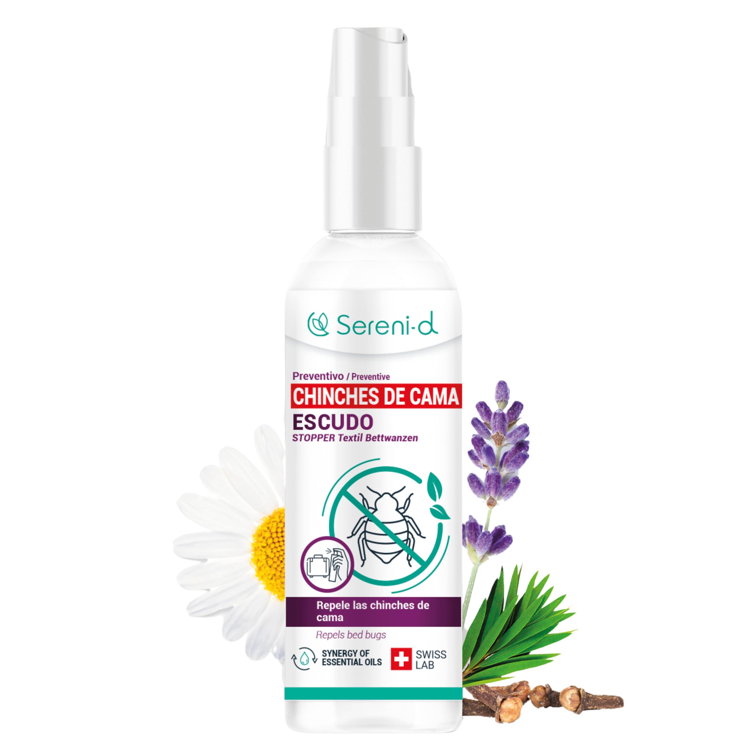 ESCUDO ANTI CHINCHES - Spray anti chinches potente - Tratamiento natural con Aceites Esenciales/Flor de Piretro Vegetal - Resultados rápidos y eficaces - 100mL