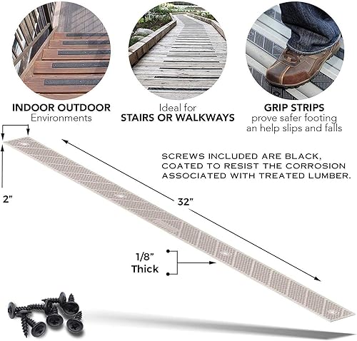 Miniatura 6 de GripStrip S - Peldaños antideslizantes, color beige, paquete de 2 (32 x 2 pulgadas), tiras antideslizantes para exteriores, tiras de tracción de