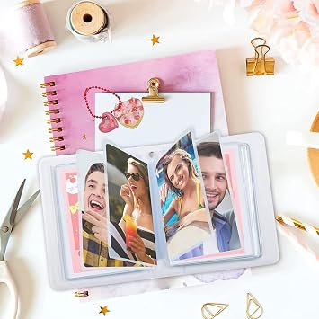 Pink Rabbit Kpop Photocard Binder with Pendant, 3 Inch Love Heart Hollow Photocard Holder Book Sleeves, 40 Pockets A5 Binder Mini Photo Album for Business Card Holder