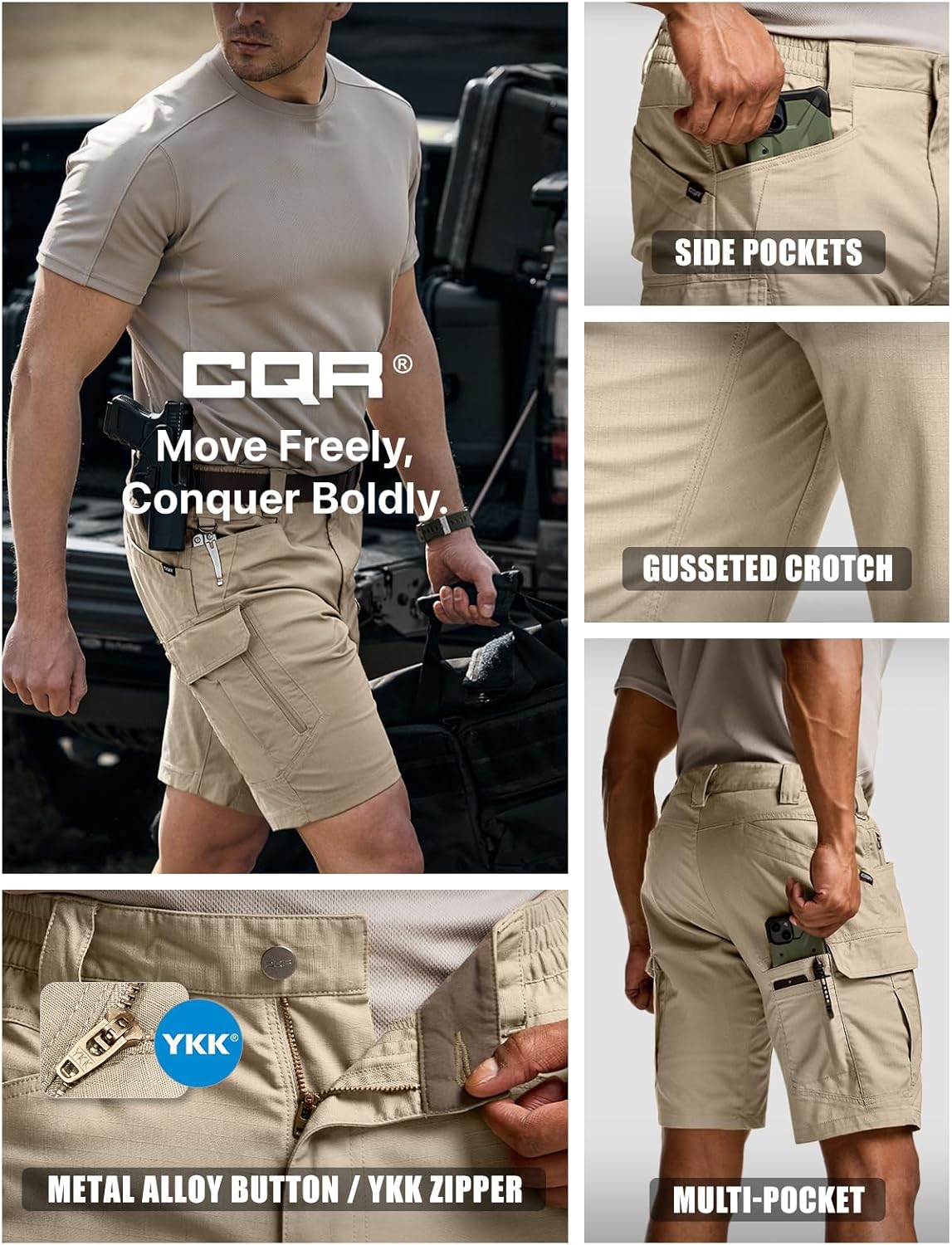 CQR Men's Flex Casual Cargo Shorts, Lightweight Water Resistant Golf Shorts, Stretch Tactical Work Shorts with Multi-Pocket - Image 6