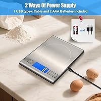 Vista 3 de Diyife - Báscula de alimentos recargable de 33 libras, báscula digital de cocina de acero inoxidable 304 con 3 botones, peso gramos y onzas