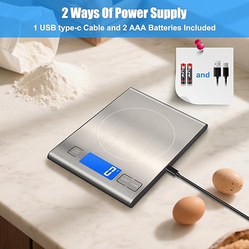 Miniatura 2 de Diyife - Báscula de alimentos recargable de 33 libras, báscula digital de cocina de acero inoxidable 304 con 3 botones, peso gramos y onzas para